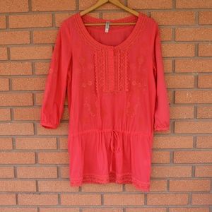 3/$20 Monoreno- Pink Coral Embroidered Top
